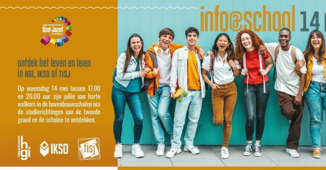 Op woensdag 14 mei gaat de Info@school opnieuw door in de bovenbouwscholen van onze scholengemeenschap. Je bent van harte welkom van 17u tot 20u. Kom jij een kijkje nemen in TISJ?  #scholengemeenschap #sgsj #tisj #bovenbouwschool