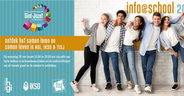 Op woensdag 20 mei openen de bovenbouwscholen van onze scholengemeenschap opnieuw hun deuren voor Info@school. Tussen 16u en 20u ben je van harte welkom om de school van dichtbij te beleven. Kom jij ook een kijkje nemen in onze warme school? 😃