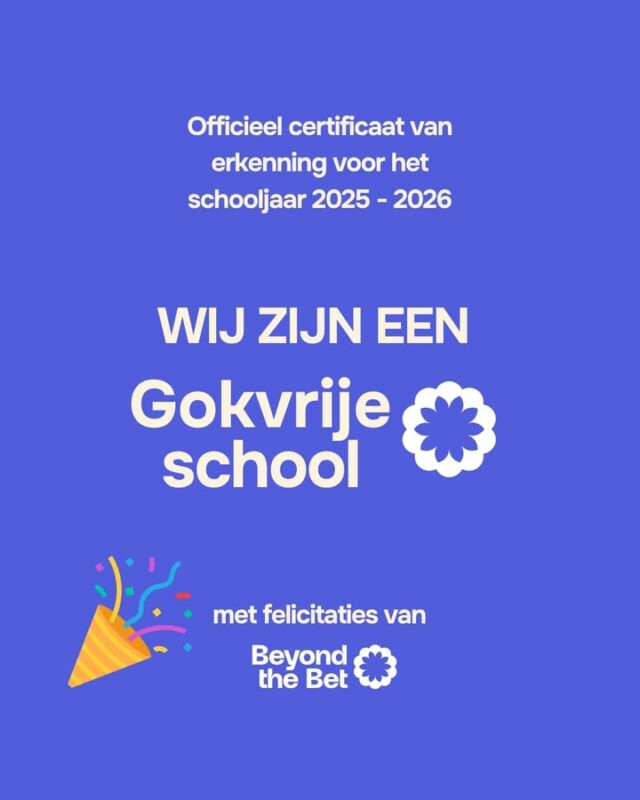 Trots nieuws 👏

We ontvingen het officiële certificaat van erkenning als Gokvrije School voor het schooljaar 2025-2026.

Een mooie erkenning voor onze blijvende inzet rond preventie, welzijn en het maken van bewuste keuzes. Samen blijven we werken aan een veilige en ondersteunende schoolomgeving voor iedereen. 🧡🖤

#GokvrijeSchool #BeyondTheBet #Welzijn #Preventie #SamenWerkenAanWelzijn